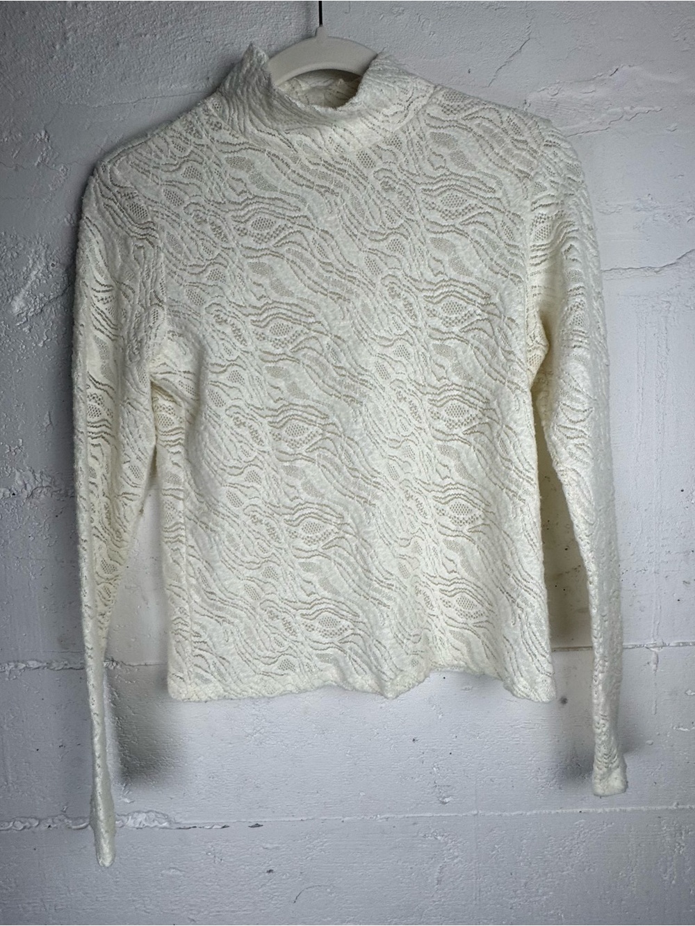 Anthropologie Cream Lace Long-Sleeve Mock Neck Top